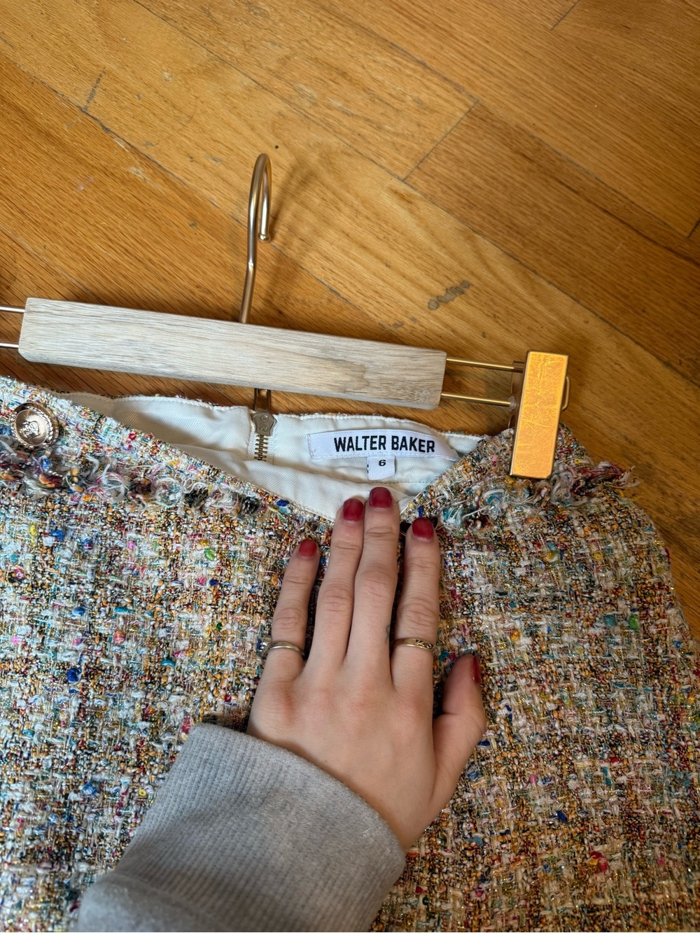 Walter Baker Cream Multicolor Tweed Mini Skirt with Gold Buttons - Picture 4 of 8